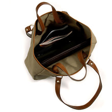 Load image into Gallery viewer, LifeTote in sand canvas with tan leather trim