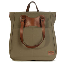 Load image into Gallery viewer, RucTote in sand canvas with tan leather trim