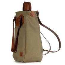 Load image into Gallery viewer, RucTote in sand canvas with tan leather trim