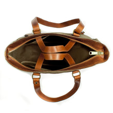 Load image into Gallery viewer, RucTote in sand canvas with tan leather trim