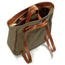 Load image into Gallery viewer, RucTote in sand canvas with tan leather trim