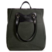 Load image into Gallery viewer, LifeTote in olive canvas with black leather trim