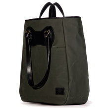 Load image into Gallery viewer, LifeTote in olive canvas with black leather trim