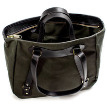 Load image into Gallery viewer, RucTote in olive canvas with black leather trim