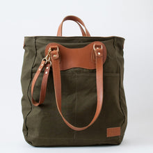 Load image into Gallery viewer, (SFS#1) RucTote in deadstock ’50s Czech army tent canvas with tan leather trim