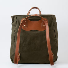 Load image into Gallery viewer, (SFS#1) RucTote in deadstock ’50s Czech army tent canvas with tan leather trim