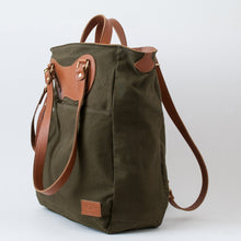 Load image into Gallery viewer, (SFS#1) RucTote in deadstock ’50s Czech army tent canvas with tan leather trim