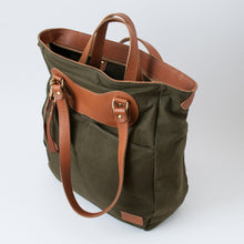 Load image into Gallery viewer, (SFS#1) RucTote in deadstock ’50s Czech army tent canvas with tan leather trim