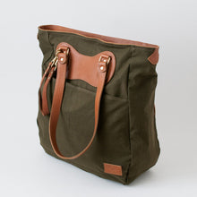 Load image into Gallery viewer, (SFS#1) RucTote in deadstock ’50s Czech army tent canvas with tan leather trim