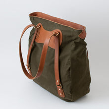 Load image into Gallery viewer, (SFS#1) RucTote in deadstock ’50s Czech army tent canvas with tan leather trim