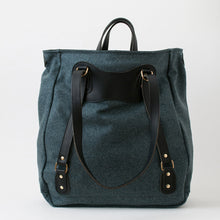 Load image into Gallery viewer, (SFS#2) RucTote in deadstock Swiss loden gray wool with black Horween leather trim