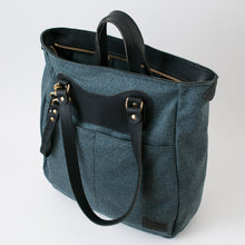 Load image into Gallery viewer, (SFS#2) RucTote in deadstock Swiss loden gray wool with black Horween leather trim