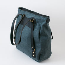 Load image into Gallery viewer, (SFS#2) RucTote in deadstock Swiss loden gray wool with black Horween leather trim