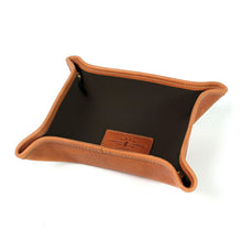 Load image into Gallery viewer, Travel-stuff Tray in tan grain leather with black canvas inner