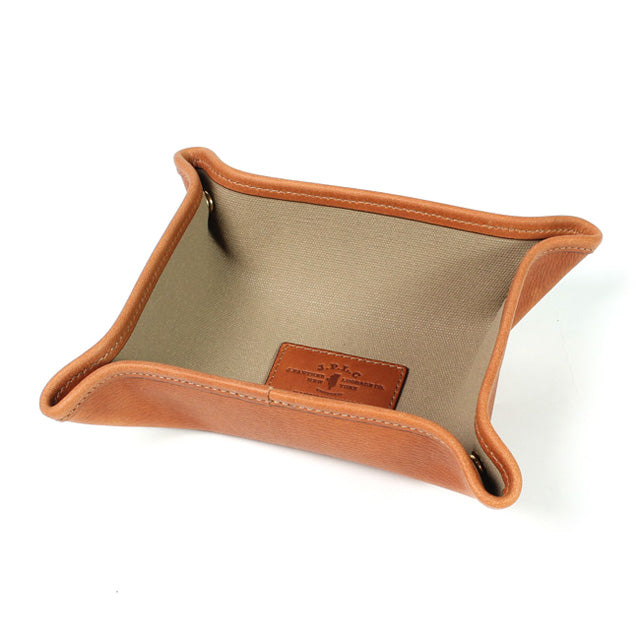Travel-stuff Tray in tan grain leather with sand canvas inner – J