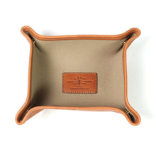 Load image into Gallery viewer, Travel-stuff Tray in tan grain leather with sand canvas inner