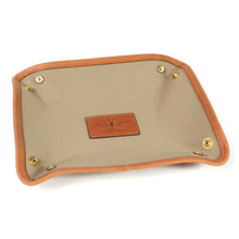 Load image into Gallery viewer, Travel-stuff Tray in tan grain leather with sand canvas inner