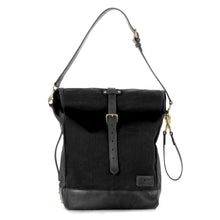 Load image into Gallery viewer, RollTote in black canvas with black leather trim