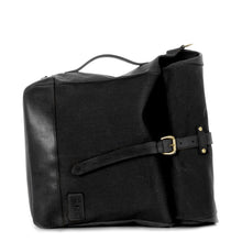 Load image into Gallery viewer, RollTote in black canvas with black leather trim