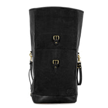 Load image into Gallery viewer, RollTote in black canvas with black leather trim