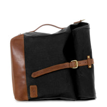 Load image into Gallery viewer, RollTote in black canvas with tan leather trim