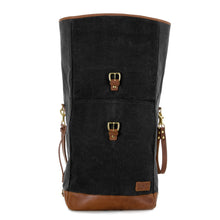 Load image into Gallery viewer, RollTote in black canvas with tan leather trim