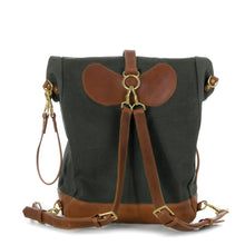 Load image into Gallery viewer, RollTote in olive canvas with tan leather trim