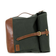 Load image into Gallery viewer, RollTote in olive canvas with tan leather trim