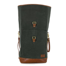 Load image into Gallery viewer, RollTote in olive canvas with tan leather trim