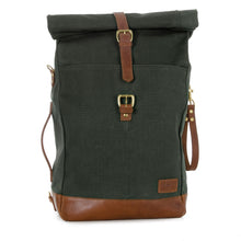 Load image into Gallery viewer, RollTote in olive canvas with tan leather trim