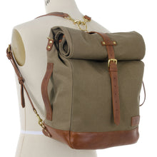 Load image into Gallery viewer, RollTote in sand canvas with tan leather trim