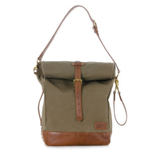 Load image into Gallery viewer, RollTote in sand canvas with tan leather trim