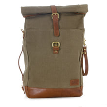Load image into Gallery viewer, RollTote in sand canvas with tan leather trim