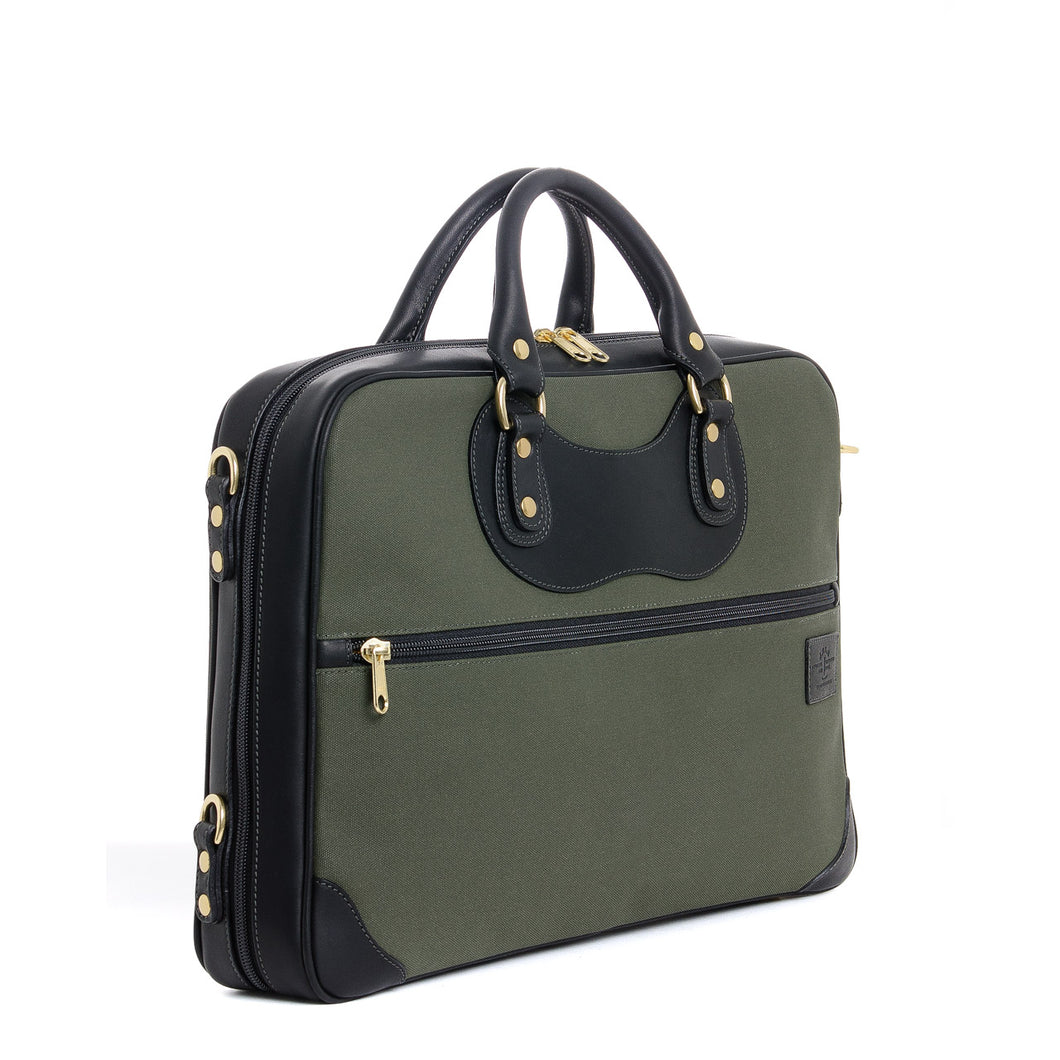 Courier Ruc Case in olive canvas with black leather trim