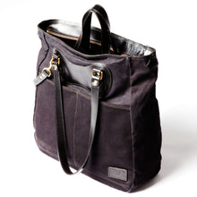 Load image into Gallery viewer, RucTote in black canvas with black leather trim