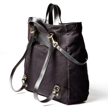 Load image into Gallery viewer, RucTote in black canvas with black leather trim