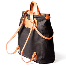 Load image into Gallery viewer, RucTote in black canvas with tan leather trim