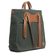 Load image into Gallery viewer, RucTote in olive canvas with tan leather trim