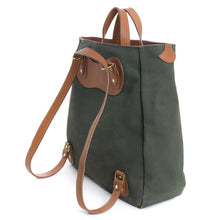 Load image into Gallery viewer, RucTote in olive canvas with tan leather trim