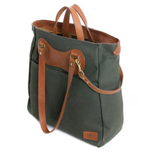 Load image into Gallery viewer, RucTote in olive canvas with tan leather trim