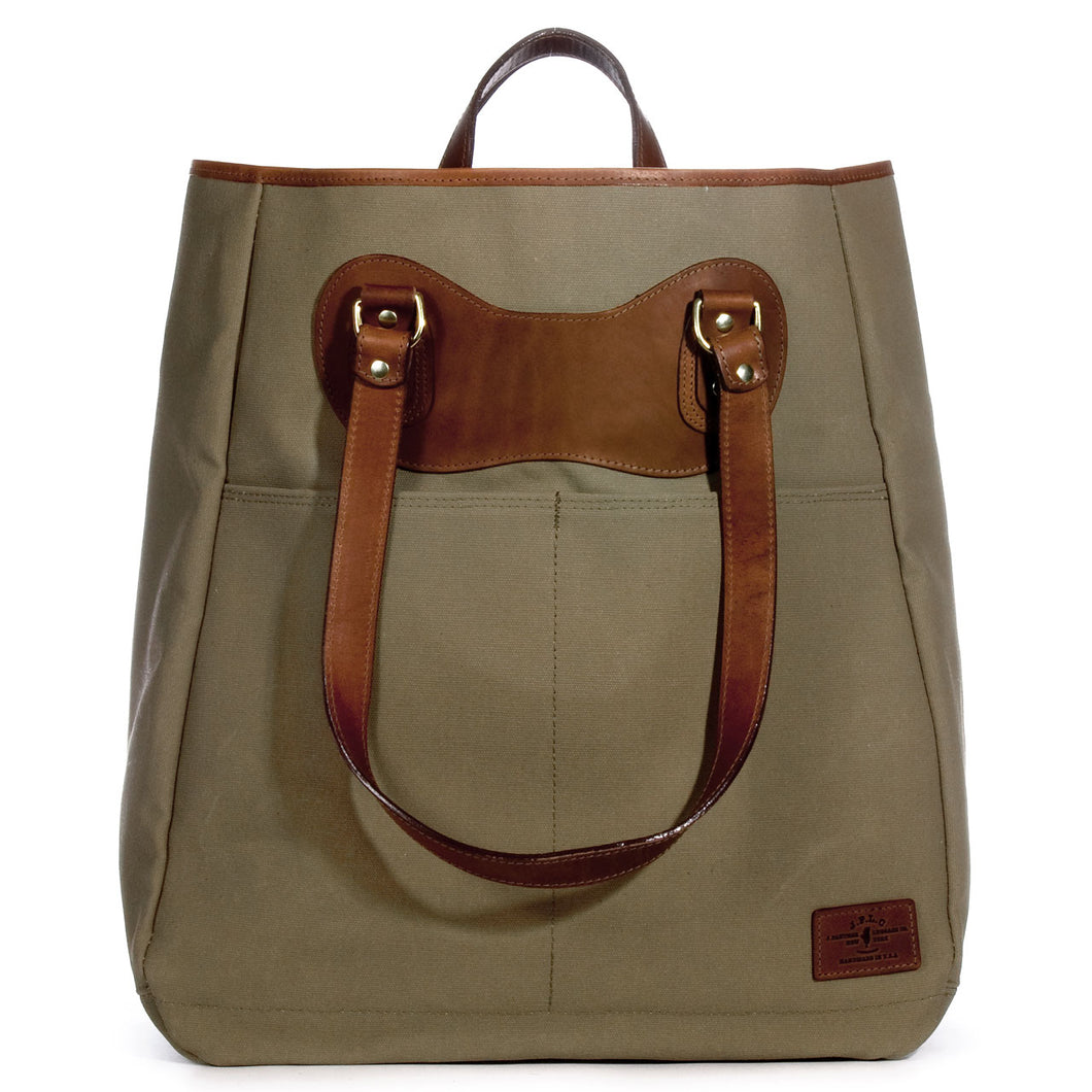 LifeTote in sand canvas with tan leather trim