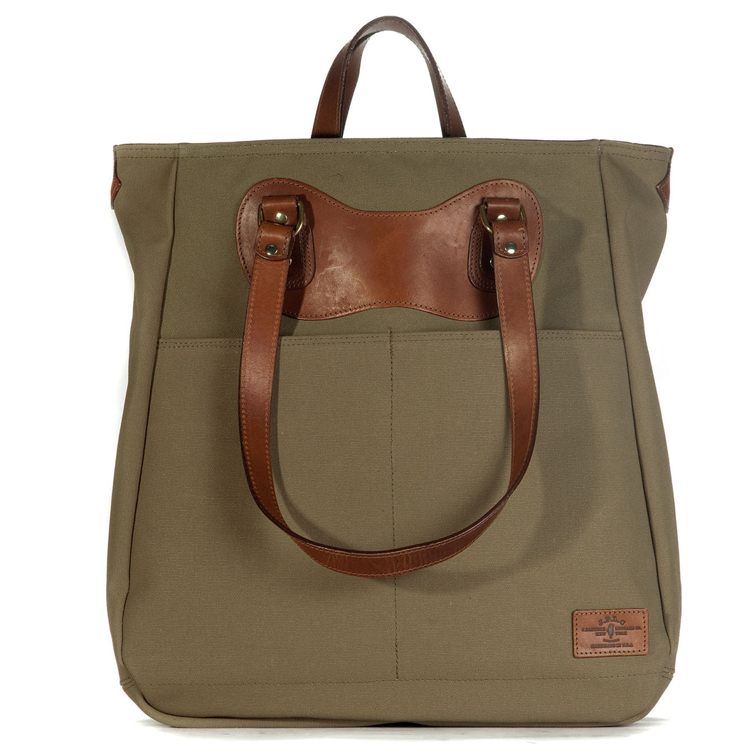 RucTote in sand canvas with tan leather trim