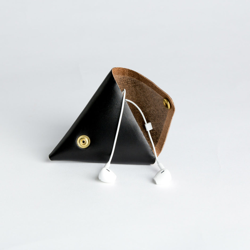 Coin & Headphone Purse, black Horween Chromexcel® leather