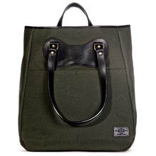 Load image into Gallery viewer, LifeTote in olive canvas with black leather trim
