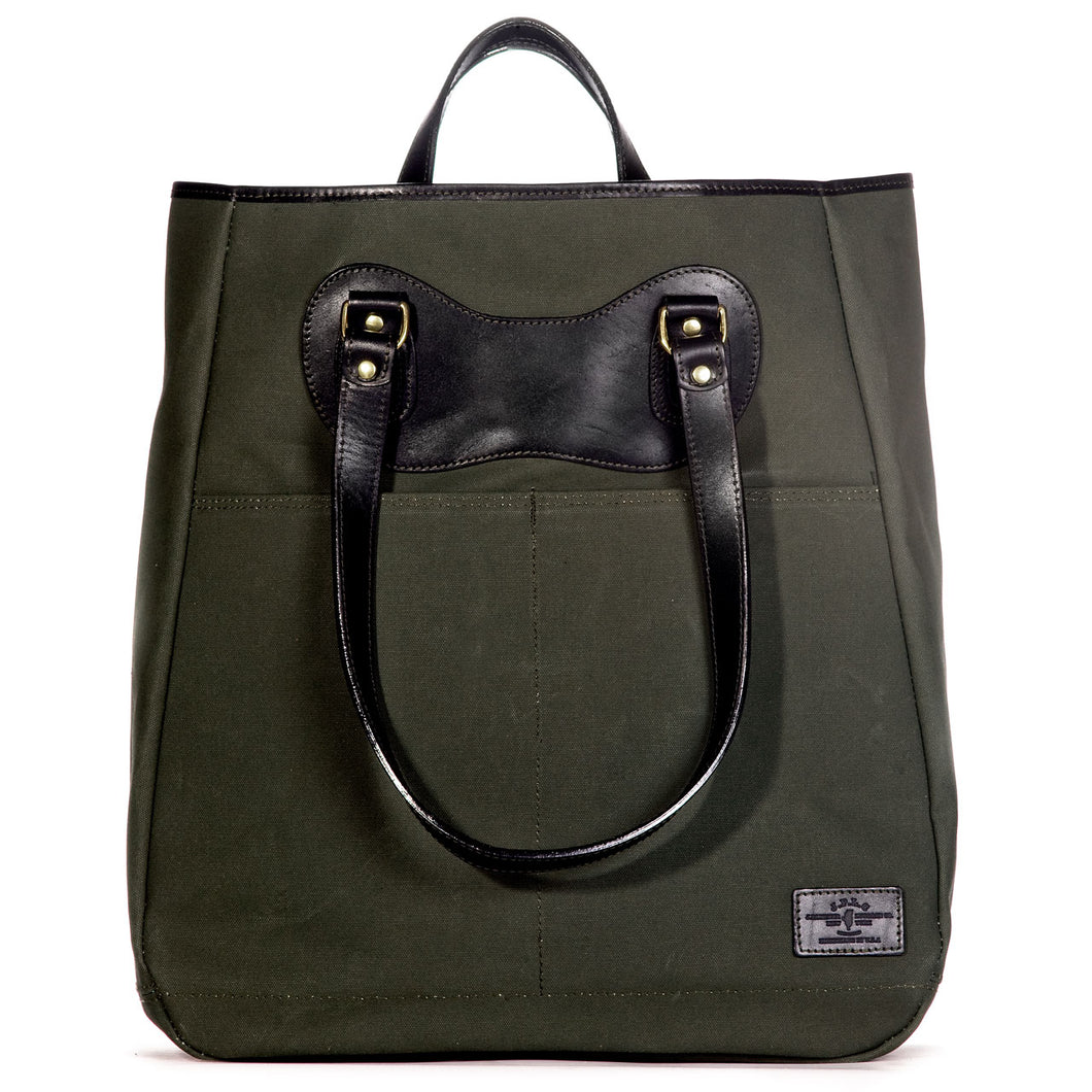 LifeTote in olive canvas with black leather trim