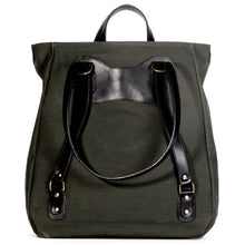 Load image into Gallery viewer, RucTote in olive canvas with black leather trim
