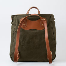 Load image into Gallery viewer, (SFS#1) RucTote in deadstock ’50s Czech army tent canvas with tan leather trim
