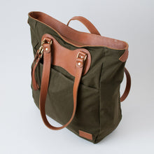 Load image into Gallery viewer, (SFS#1) RucTote in deadstock ’50s Czech army tent canvas with tan leather trim
