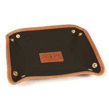 Load image into Gallery viewer, Travel-stuff Tray in tan grain leather with black canvas inner
