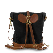 Load image into Gallery viewer, RollTote in black canvas with tan leather trim
